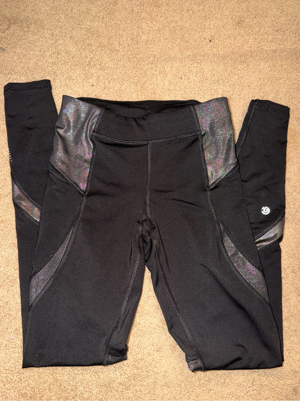 Black Holographic iridescent Accent Athletic Leggings C9 champion xs